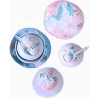 Amazon Best Selling Products Unicorn Kids Dinnerware Set Cartoon Tableware Dinner Plates Set With Cup Fork Spoon