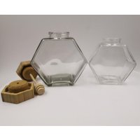 Ready to shipping 250ml Hot sale hexagon glass honey jar for food storage with wood lid