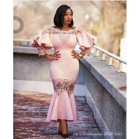 Off Shoulder Puff Lace Sleeve Mermaid Dress