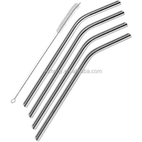 Stainless Steel Drinking Straws, Set of 4, Free Cleaning Brush Included
