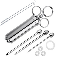 Stainless Steel Manual Brine Meat Injector 2oz Kit Injection Syringe for Turkey