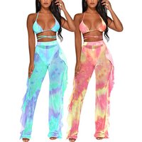 Attractive Blue 2 Piece Sets High Waist Tie Dye Women Jumpsuits And Rompers