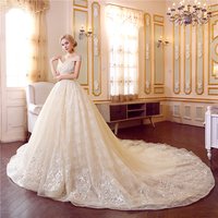 Champagne Long Sleeve Wedding Dress Full Skirt