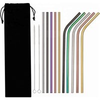 Set 8 Stainless Steel Reusable Drinking Straws Cleaning Brush