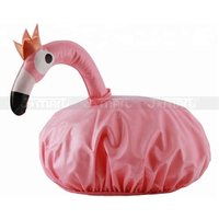 Reusable Customized Novelty Cartoon Pink Flamingo Figure Vinyl Plastic Waterproof Bath Baby Shower Cap for Children Shampoo Fun