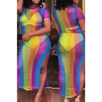 Short Sleeve Transparent Net Maxi Summer Dress