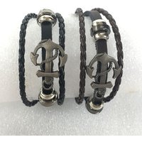 nautic leather boy men hand bracelet with anchor charm alloy clasp