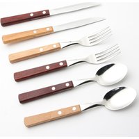 304 stainless steel silver restaurant hotel spoon fork flatware set with wooden handle