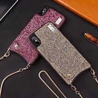 Wallet Purse Case Bling Mobile Cell Phone Case For iPhone 6 6s 7 8 Plus XS XR XS Max With Card Holder with Long Chain