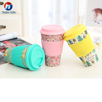 High quality customized logo traveling bamboo fibre coffee cup with silicone lid