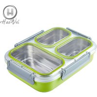 High quality 4 buckles Leak proof stainless steel 3 compartment plastic kids lunch box bento
