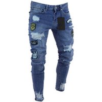 Embroidered Patch Distressed Denim Jeans