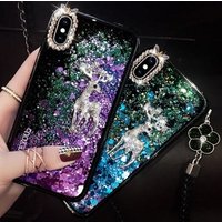Flowing Liquid Floating Sparkle Glitter Soft Back Case Cover (Sika Deer) For Apple Iphone X XS/XR/XS MAX Handmade Phone Case