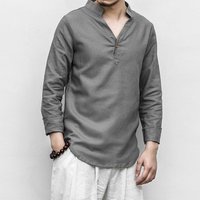 Ecoparty 2019 New Arrival Plus Size Chinese style Flax summer embroidered yarn men's shirt men's long sleeve retro cotton shirt