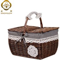 Oval wicker storage picnic basket with handle