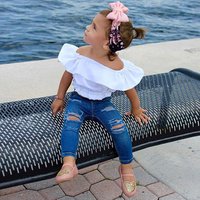 Off Shoulder Shirt & Ripped Jeans Set