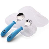 Stainless Steel Baby Spoon and Fork Set Practical Cartoon Patterned Handle Flatware Cutlery Set for Children's Kids Toddlers