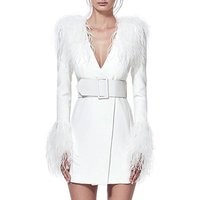 Feather Trim Trench Coat Slim Belt