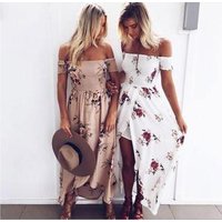 Floral Print Off Shoulder Beach Dress