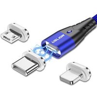 USLION 3 in 1 Magnetic USB Cable 5V 3A 1M Data Transfer Mobile Phone Charge Cable
