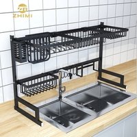 High Quality Black Color 201 Stainless Steel Kitchen Storage Over The Sink Dish Drying Rack