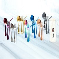 Low price easy clear silver gold rainbow black cutlery set couture copper dishwasher safe stainless steel spoon fork straw bag