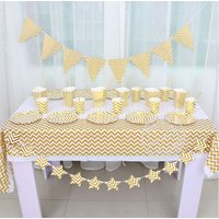 Striped Disposable Party Plates Napkins Cups & Banners