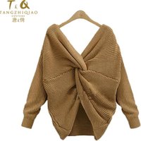 Women's Korean-Inspired Twist Knit Jumper with Large Collar