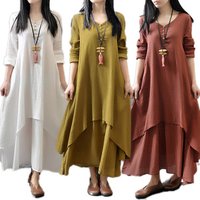 Casual Loose Long Sleeve Cotton Linen Maxi Dress