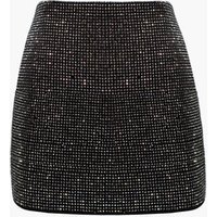 High Waist Slim Fit Cotton Skirt Rhinestone & Beaded Detail