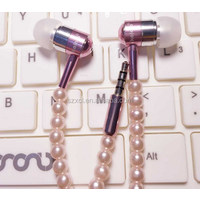 Phone Mp3 Headphone In Ear Diamond Pearl beads couple necklace Earphones With Mic Fashional gift Girls earbuds headset