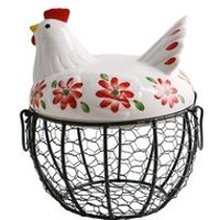 Chicken Wire Hen Egg Basket Ceramic Decoration