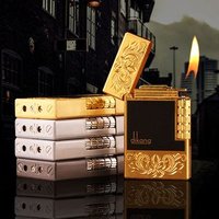 personalized creative metal relief side playing windproof bright gas lighter sanqiao 834