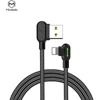 Mcdodo Amazon Hot! Light ning 8Pin 90 Degree Angle 2.4A Fast Charging 4FT/6FT Braided LED Charge Cord Data Cable For iPhone