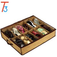 non woven foldable storage shoe organizer 12 Cells Under Bed Fabric Shoe Storage Organizer
