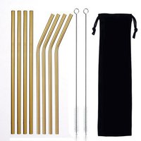 Amazon top seller straight bent metal straw reusable wholesale stainless steel drinking straws with customized logo brush