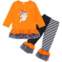 Halloween Long Sleeve Top & Ruffle Dot Stripe Trousers Set