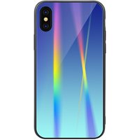 For iPhone X Phone Cases,Hybrid Laser Mirror Rainbow Shockproof Combo Tempered Glass Mobile Phone Cover Case