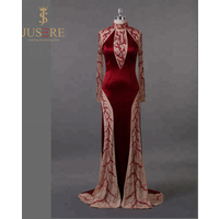 On sale trumpet illusion long sleeves high neck evening dress with heavy hand beaded evening dress