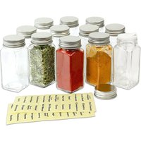 12 Square Glass Spice Bottles Spice Jars w/ label Set