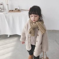 Girls Winter Lambswool Coat Long Style Button Down Pockets Wool Cardigan