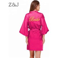 Satin Plain Short Kimono Bridesmaid Robe V Neck