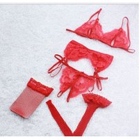 Lace Fishnet Lingerie Set Bra Panties Stockings