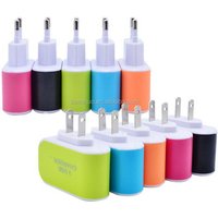 Wholesale portable Candy Color LED Light Wall Home Travel AC Power Adapter 3 Ports USB Charger For iPhone 6 6Plus Samsung