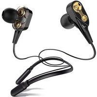 ALWUP neckband bluetooth headphone dual drivers earbuds, double dynamic wireless earphone, hybrid headset V5.0 for sports