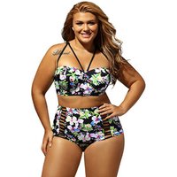 2019 Plus Size Swimwear & Beachwear Boho Tropical Print High Waisted Two Piece Women Fancy Sexy Bikini Catwalk Swim