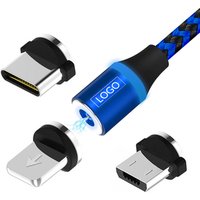3 in 1 Round magnetic charging cable usb cable for iphone/type c/micro(5pin) For Android Phone