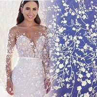 Floral Leaf Embroidery Lace Fabric Bridal Wear