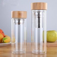 350ML/450ML Bamboo cover Double Wall Glass Bottle with Stainless Steel Filter Glass Water Bottle Glass Drinking Bottle
