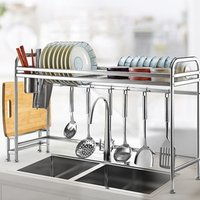 Kitchen Cabinet Stainless Steel Double Tiered Plate Bowl Dish Rack Dish Holder